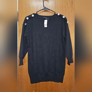 New York & Company Black Sweater with Embellished Shoulders NWT